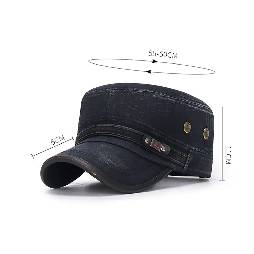 Breathable Cotton Military Cadet Cap with Flat Top Design for Outdoor Casual Streetwear