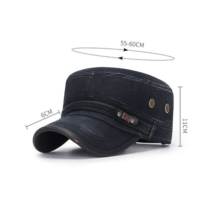 Breathable Cotton Military Cadet Cap with Flat Top Design for Outdoor Casual Streetwear