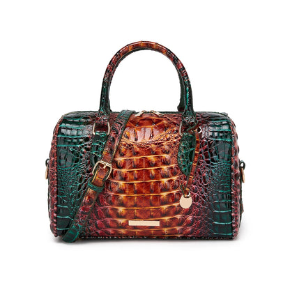 Embossed Top Handle Boston Satchel Bag with Detachable Crossbody Strap