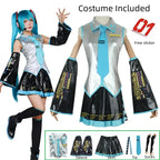 Metallic Silver and Black Futuristic Idol Uniform with Pleated Skirt and Blue Tie