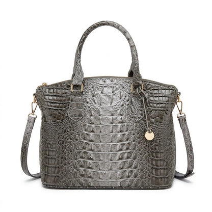 Embossed Dome Satchel Bag with Top Handle and Detachable Shoulder Strap
