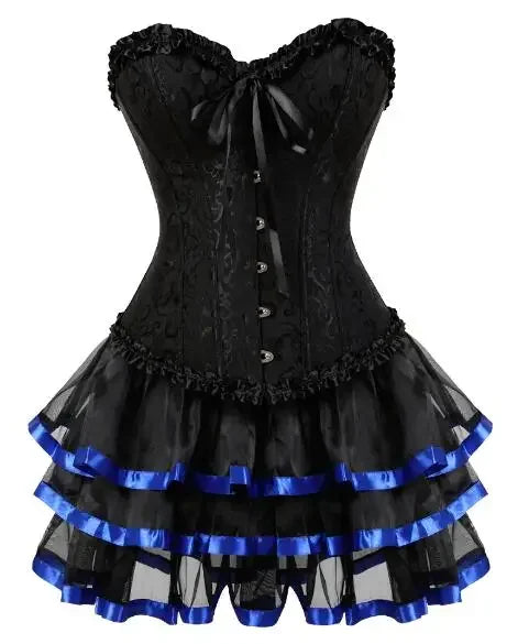Ruffle Hem Overbust Corset Dress with Lace-Up Front and Layered Skirt