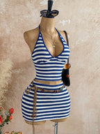Striped Halter Crop Top and Mini Skirt Beach Co-Ord Set