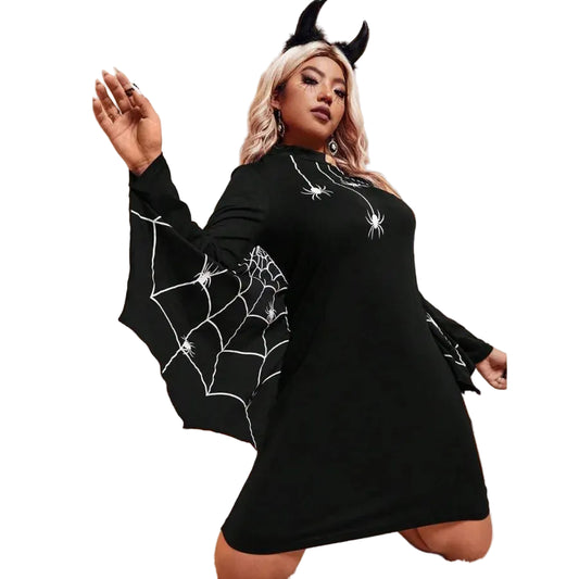 Spiderweb Gothic Sweater Dress with Anime-Inspired Halloween Streetwear Style