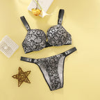 Statement Crystal Strap Push-Up Bra and Matching Embellished Thong Set