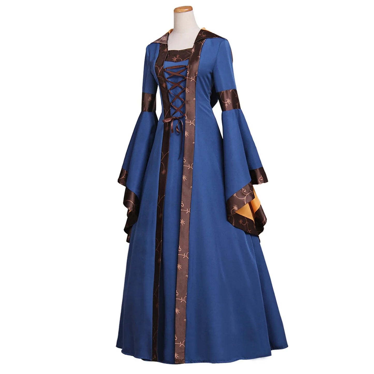 Traditional Gothic Robe Dress with Embroidered Details and Bell Sleeves