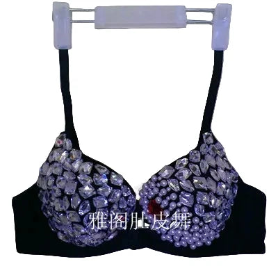 Glamorous Rhinestone-Studded Plunge Bra with Crystal Embellishments