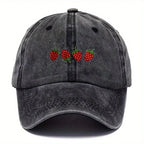 Vintage Washed Baseball Cap Embroidered Fruit Detail Curved Brim Casual Streetwear Hat
