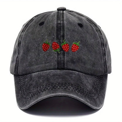 Vintage Washed Baseball Cap Embroidered Fruit Detail Curved Brim Casual Streetwear Hat