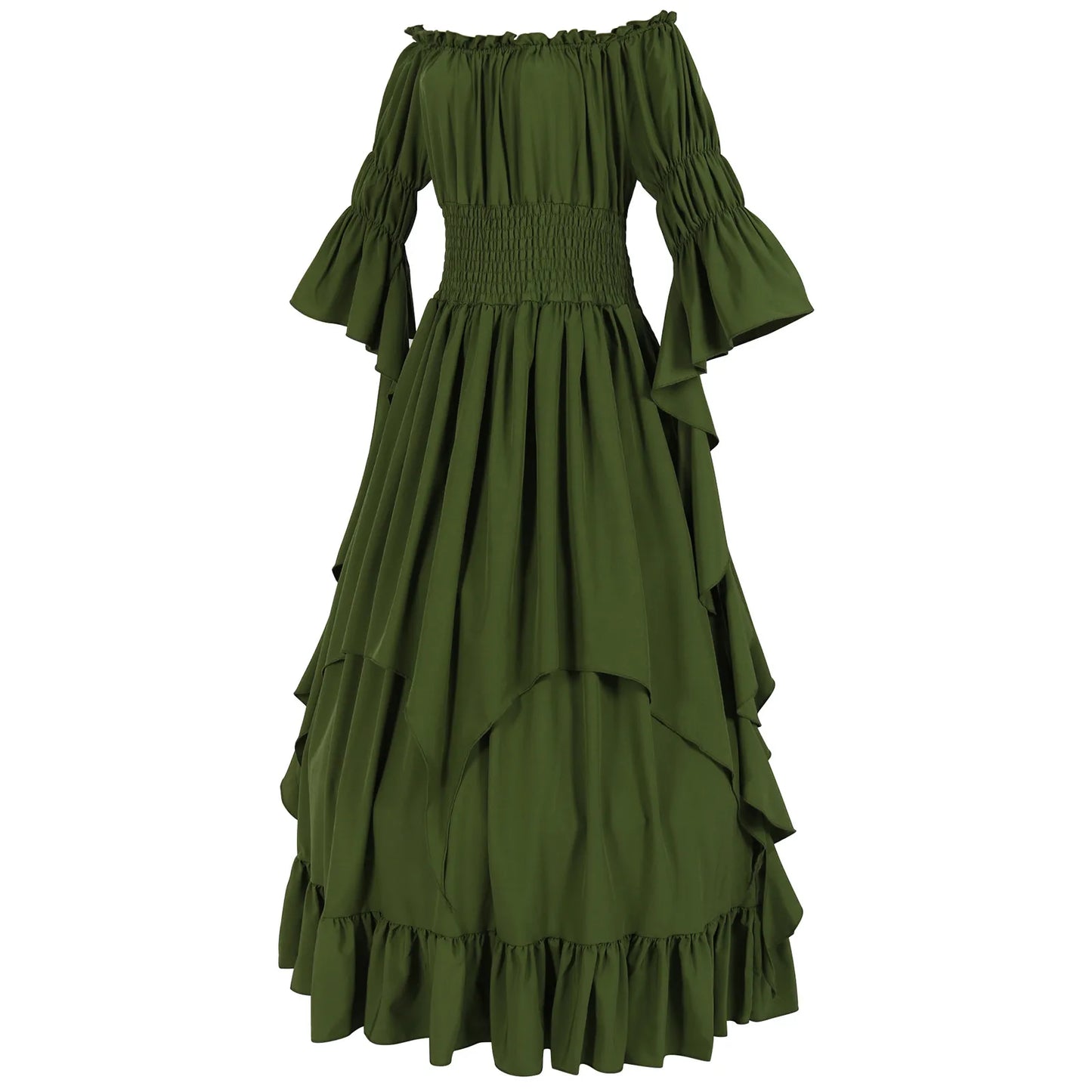 Layered Cottage Gothic Ruffle Maxi Dress with Romantic Silhouette
