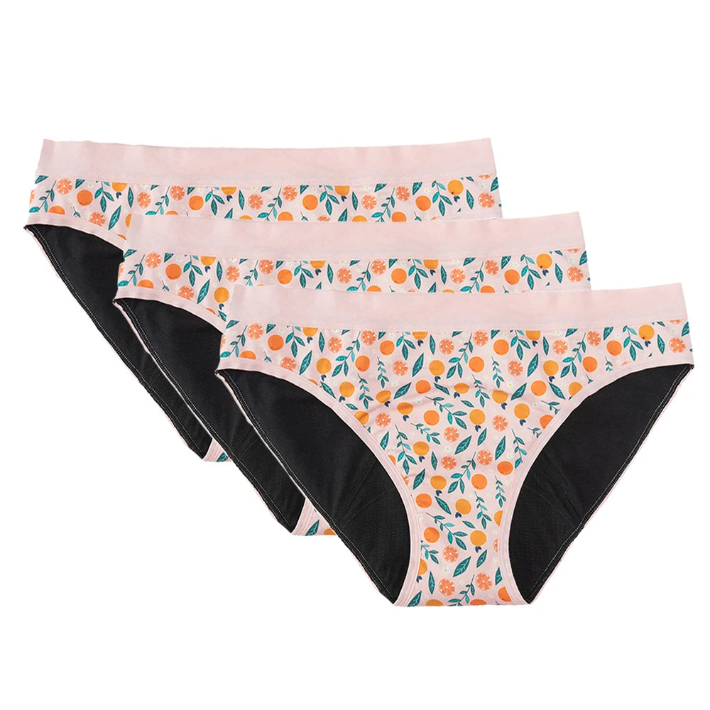 Three-Piece Floral Print Menstrual Brief Set with Contrast Waistbands