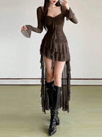 Elegant Sheer Sleeve Gothic Mini Dress with Alternative Fashion Style