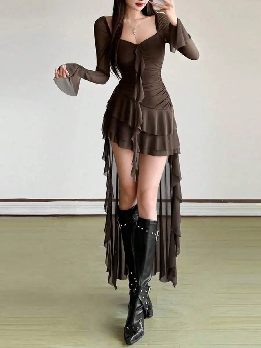 Elegant Sheer Sleeve Gothic Mini Dress with Alternative Fashion Style