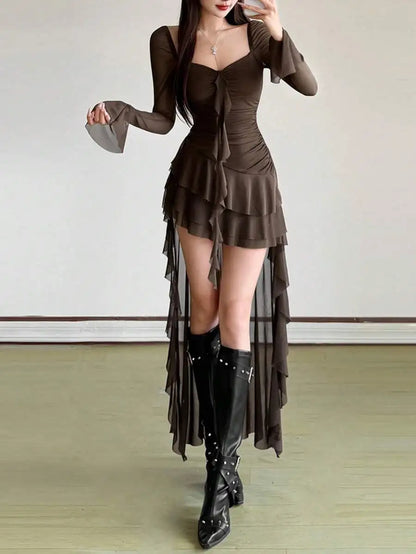 Elegant Sheer Sleeve Gothic Mini Dress with Alternative Fashion Style