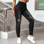 Women's Mid Rise Distressed Skinny Denim Jeans with Stretch Slim Fit Design