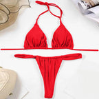 Solid Royal Blue Triangle String Bikini Set with Tie Fastenings