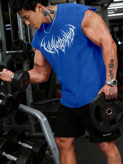 Manga-Inspired Cotton Sleeveless Tank Top with Dark Gothic Lettering Streetwear Aesthetic