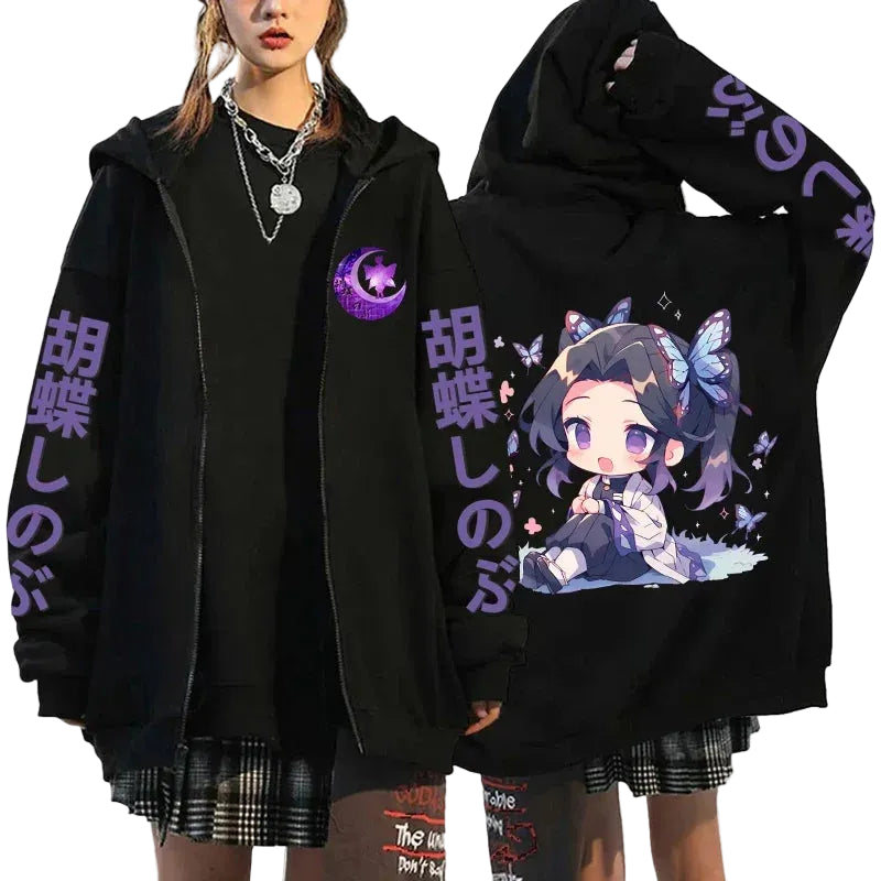 Anime-Inspired Celestial Spirit Zip Hoodie with Manga Streetwear Artwork