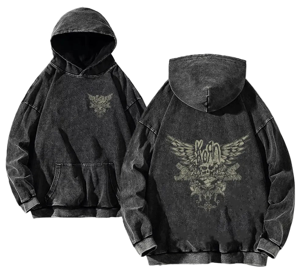 Minimalist Gothic Streetwear Hoodie With Anime-Inspired Vintage Artwork