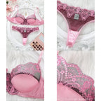 Contrast Floral Lace Balconette Push-Up Bra and Scalloped Thong Set