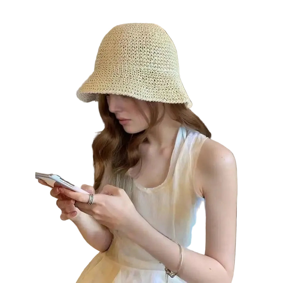Women's Woven Bucket Sun Hat with Textured Design for Casual Beach and Vacation Wear