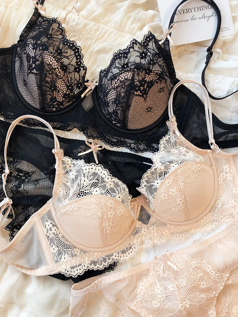 Elegant French-Style Eyelash Lace Underwire Bra and Brief Set