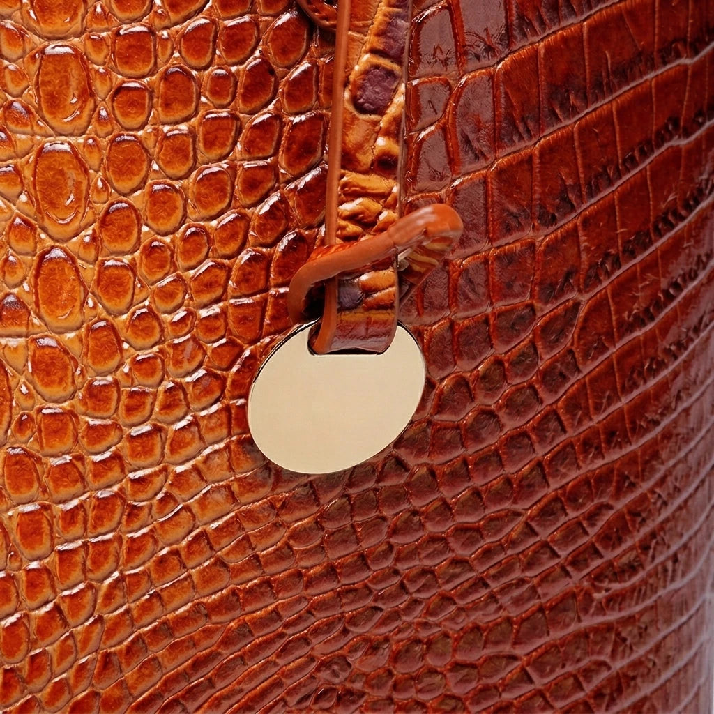 Croc Embossed Bucket Tote Bag with Matching Wristlet Large Capacity Shoulder Handbag