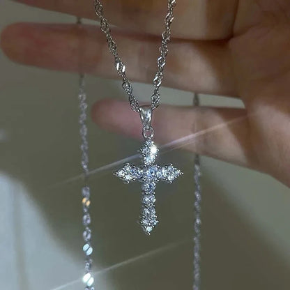 Crystal Cross Pendant Necklace for Gothic Dark Feminine and Y2K Styling