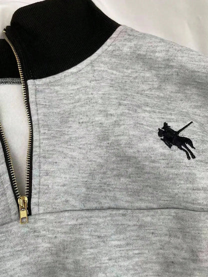 Women's Oversized Half Zip Collar Sweatshirt with Drop Shoulders for Casual Everyday Fashion