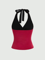 Polka Dot Halter Crop Top with Floral Accent Trendy Summer Style