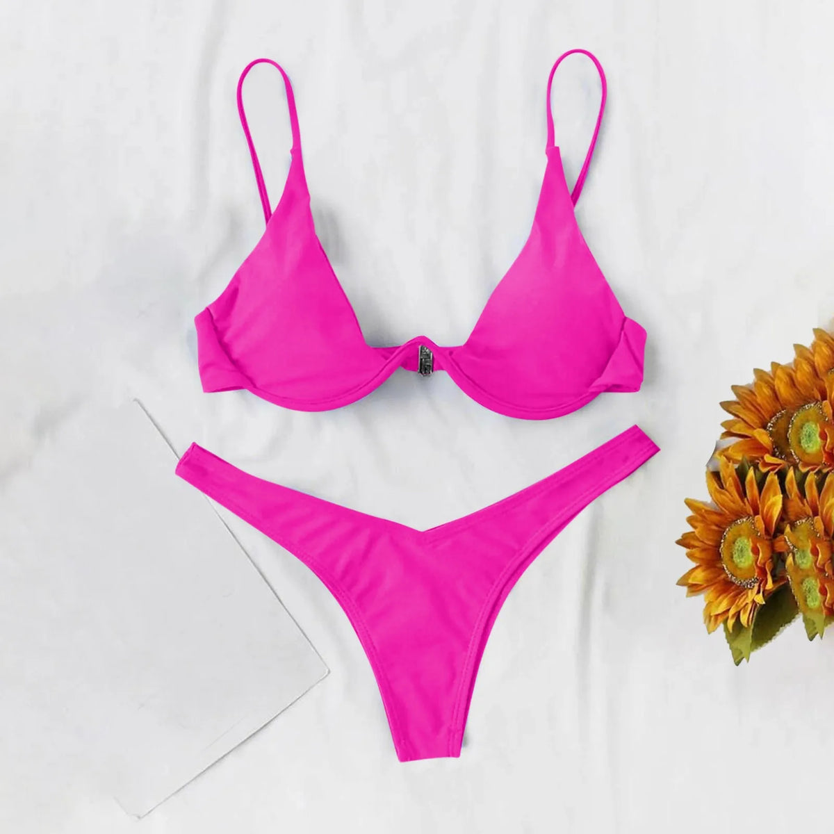 Vibrant Red Underwire Bikini with Plunging V-Notch and High-Cut Bottom