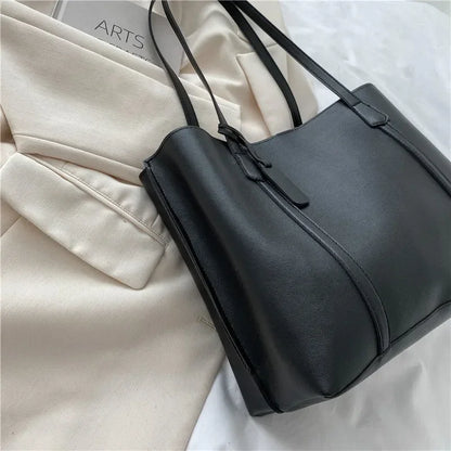 Minimal Structured Faux Leather Tote Shoulder Bag with Large Capacity