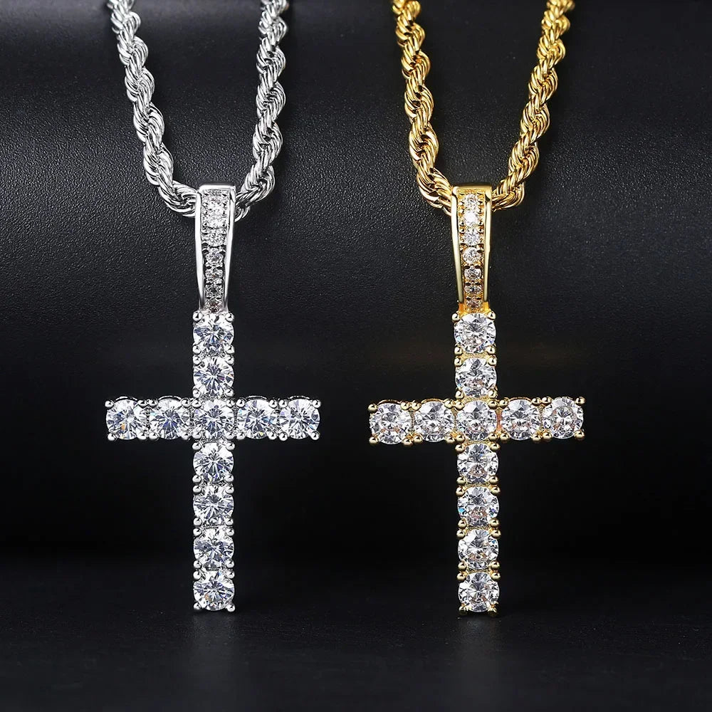 Crystal Cross Pendant Necklace Gothic Glam Alternative Statement Jewelry