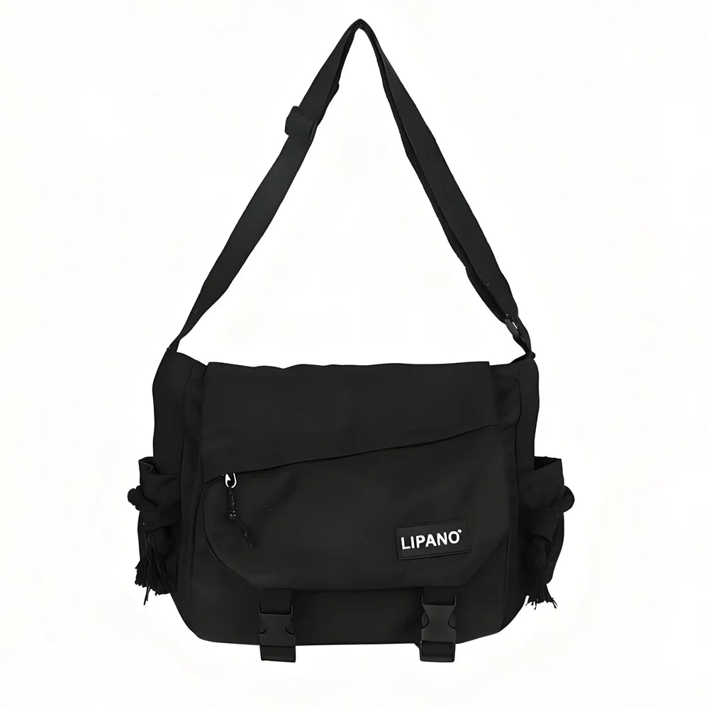 Large Capacity Nylon Crossbody Messenger Bag with Utility Pocket Streetwear Design