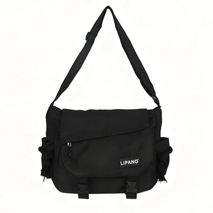 Large Capacity Nylon Crossbody Messenger Bag with Utility Pocket Streetwear Design