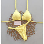 Pastel Blue Triangle Bikini with Textured Yellow Contrast Straps