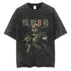Retro Manga Rider Oversized Washed Streetwear Casual Graphic T-Shirt