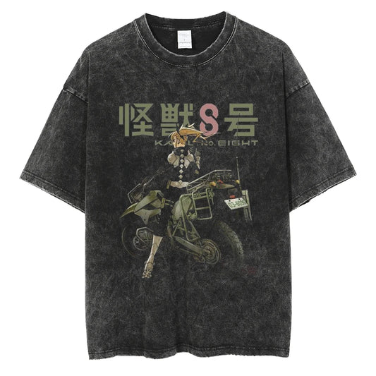 Retro Manga Rider Oversized Washed Streetwear Casual Graphic T-Shirt