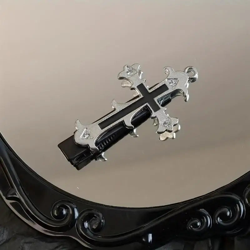 Gothic Cross Duckbill Hair Clip Punk Inspired Statement Hairstyle Accessory