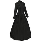 Victorian-Inspired Long Sleeve Black Maxi Dress with High Collar