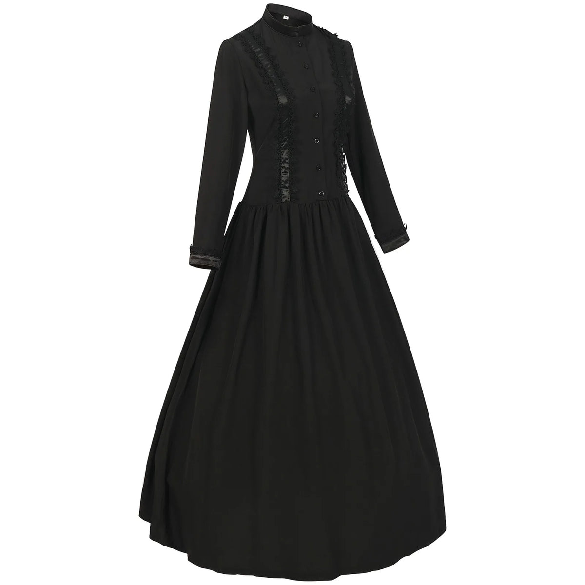 Victorian-Inspired Long Sleeve Black Maxi Dress with High Collar