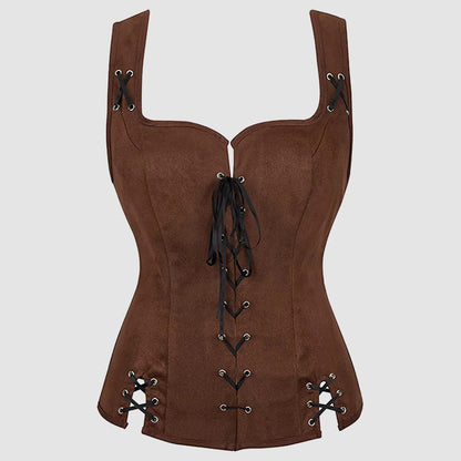 Gothic Lace-Up Corset Top with Dark Fantasy Streetwear Aesthetic