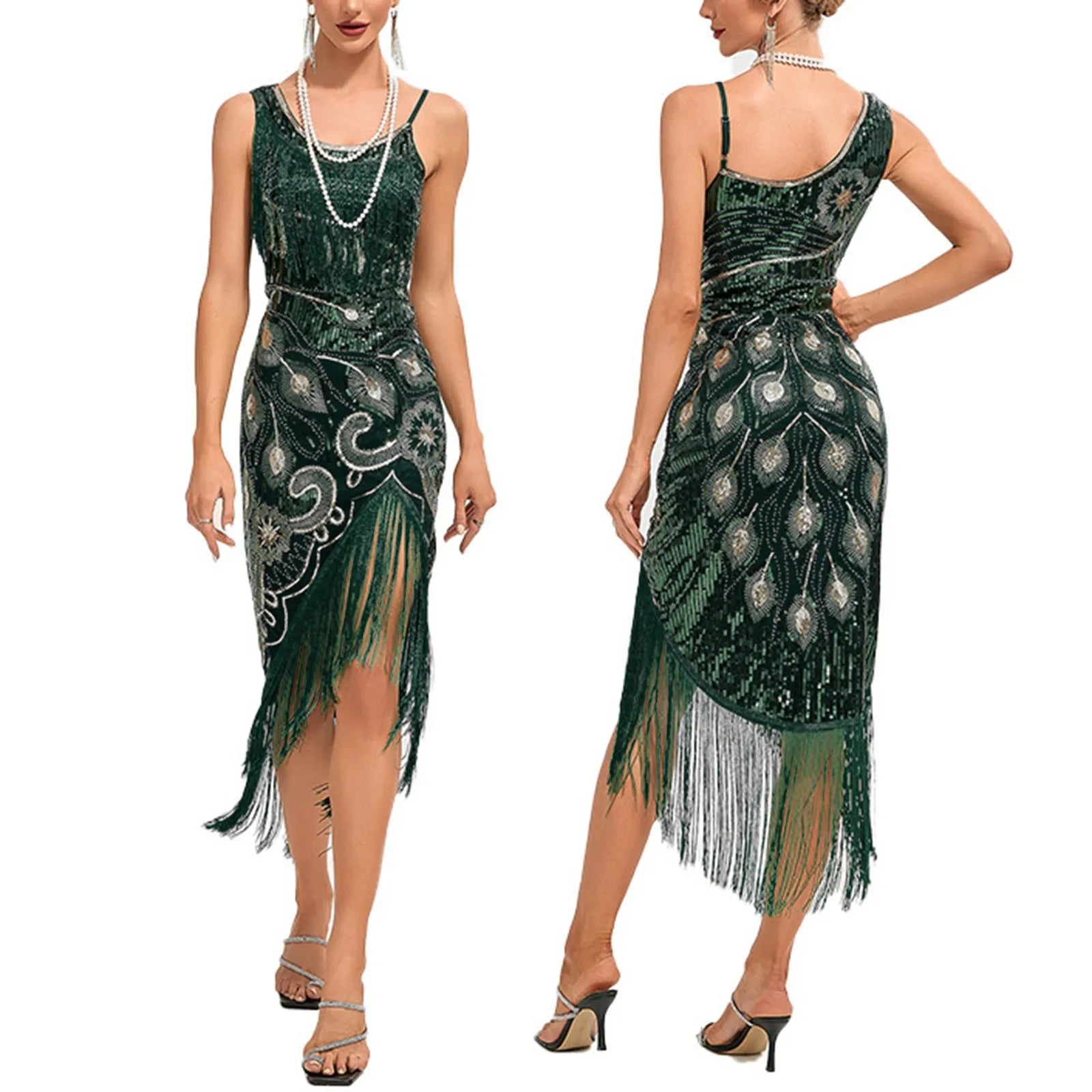 Embellished Fringe Midi Dress With Sculpted Sleeveless Silhouette