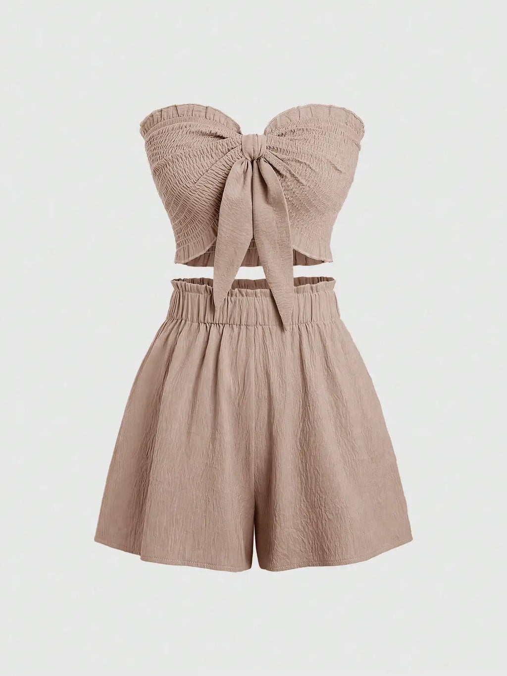 Front Knot Strapless Top and Shorts Summer Casual Co-Ord Set