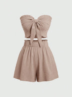 Front Knot Strapless Top and Shorts Summer Casual Co-Ord Set