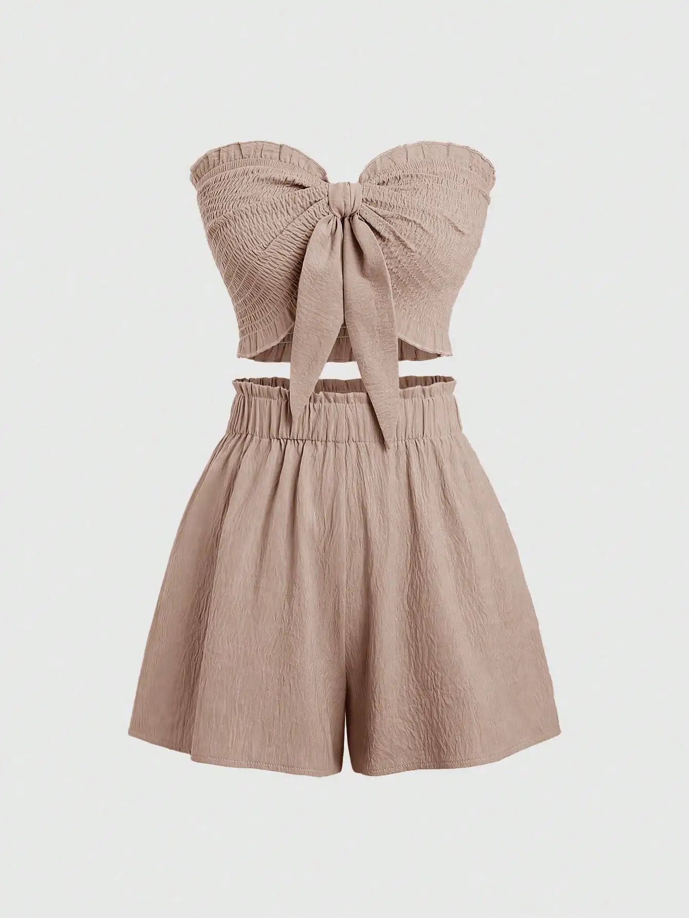 Front Knot Strapless Top and Shorts Summer Casual Co-Ord Set