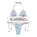 Delicate Floral Triangle Bikini with Ruffle Trim and Wrap-Around Ties