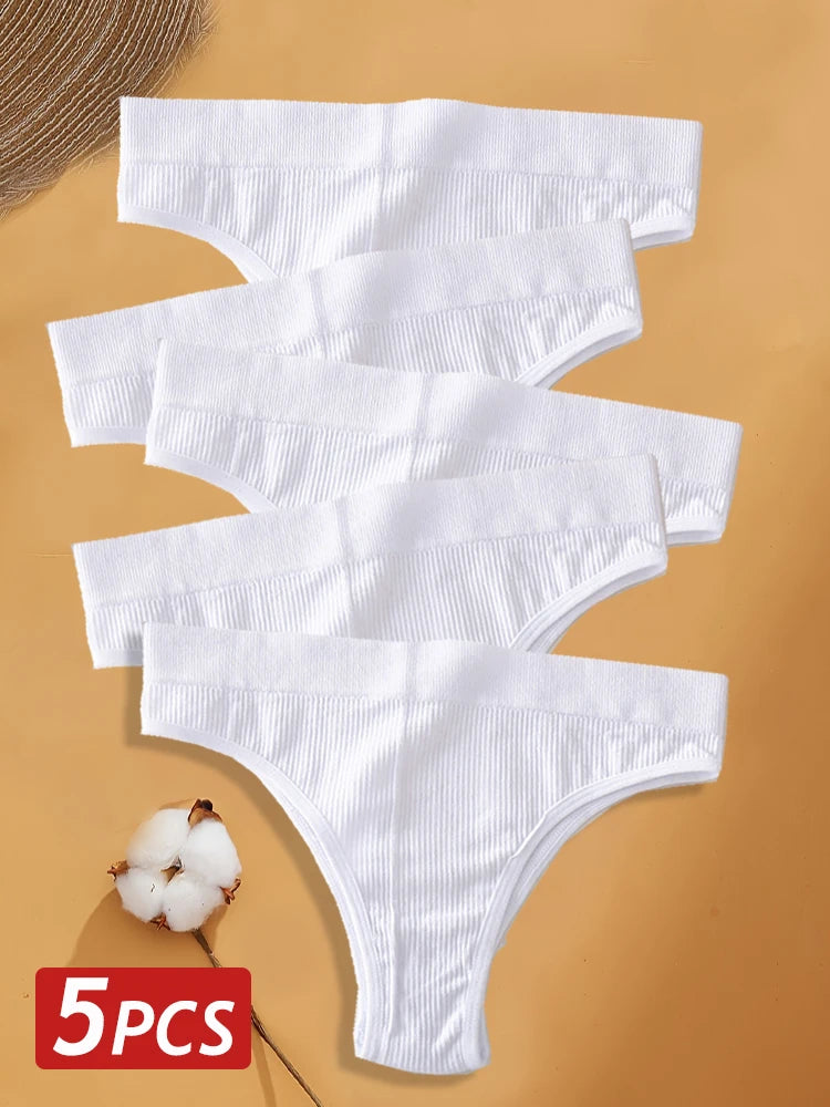 Seven-Piece Cotton Ribbed Low-Rise Bikini Panty Set