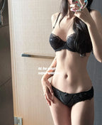 Ultra-Thin French Floral Lace Balconette Bra and Sheer Panty Set