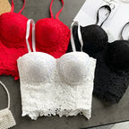 Floral Lace Bustier Top with Embroidered Detailing and Structured Cups
